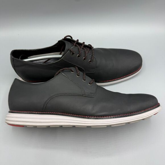 Cole Haan Original Grand Plain Toe Derby Black Matte Leather Laced Oxfords 13M - Picture 1 of 11